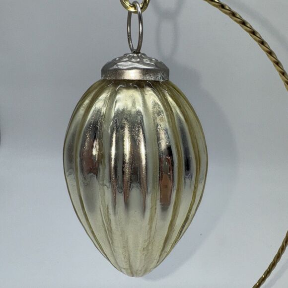 Vintage Krugel German Blown Glass Ornament Christmas Gold Ribbed Teardrop 5" - Picture 6 of 9